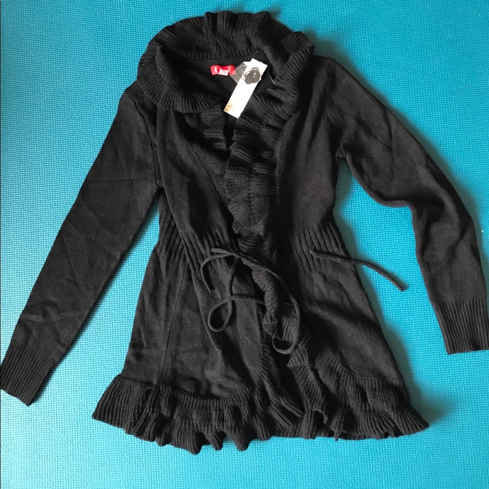 Elle black sweater jacket ruffle collar small